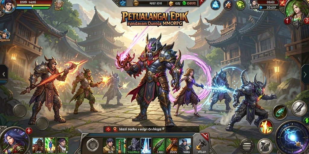 Tampilan gameplay DS99 yang menampilkan pertempuran epik dalam dunia MMORPG.