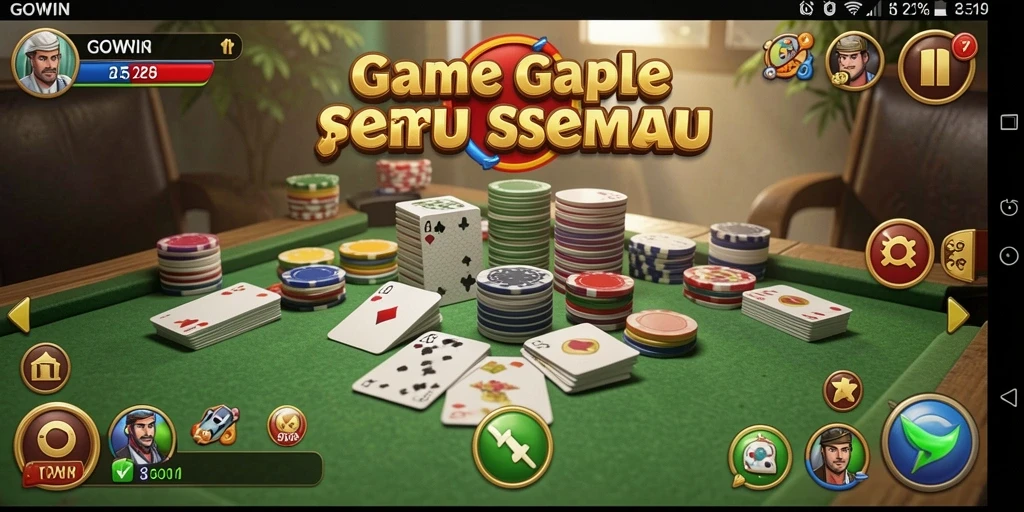 Tangkapan layar utama GOWIN menampilkan gameplay Gaple yang menarik dan interaktif.