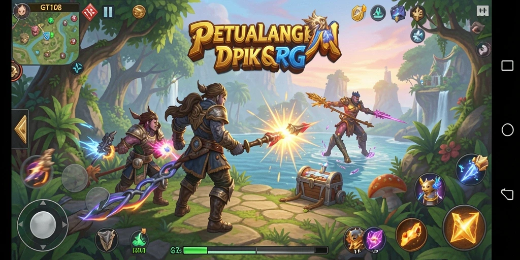 Screenshot menampilkan aksi seru dalam pertempuran RPG yang mendebarkan.
