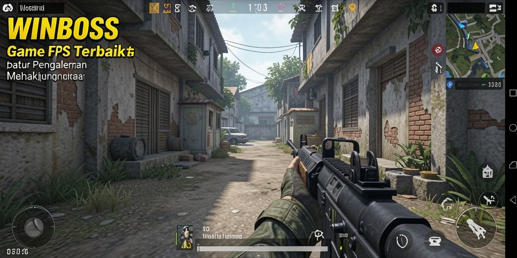 Tampilan gameplay WINBOSS yang mendebarkan dalam pertempuran FPS.